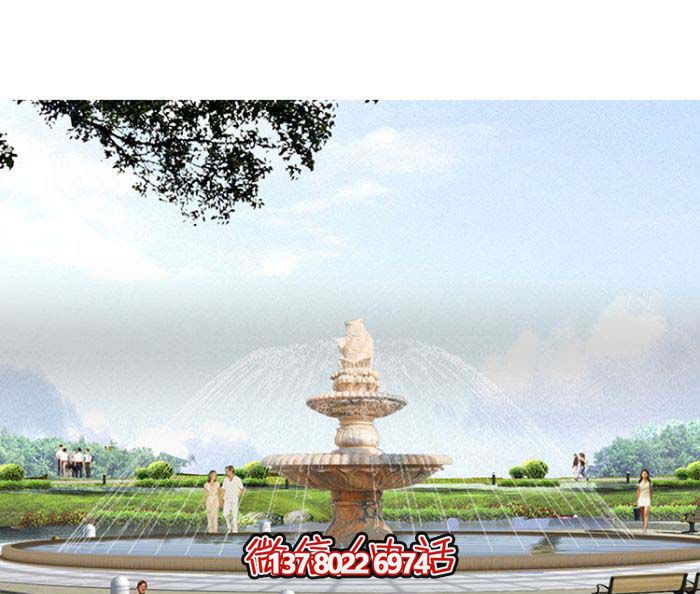 精美漢白玉噴泉，石雕鯉魚雕塑擺放