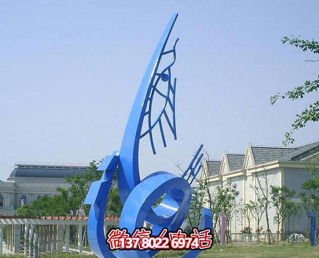 藍色不銹鋼魚雕塑，簡約裝飾街道