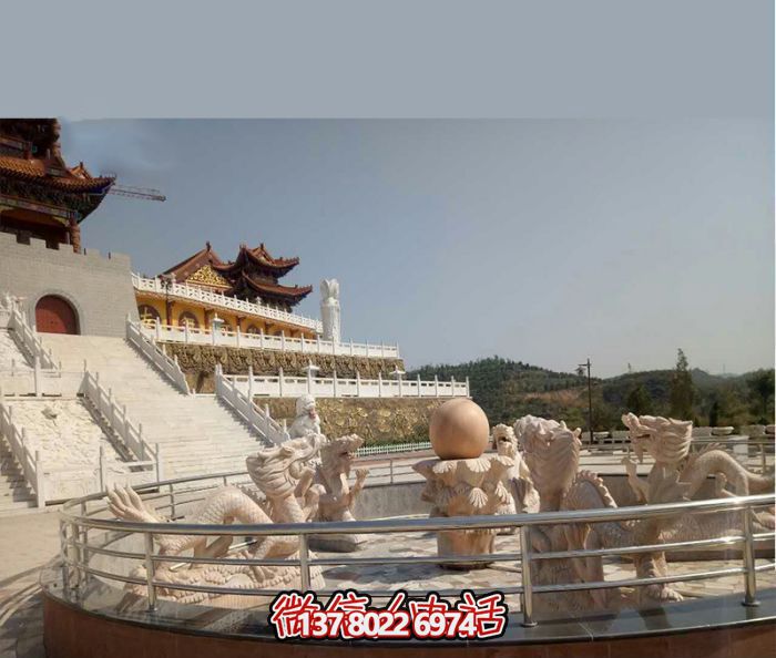 藝術(shù)燈光的魔力，紅龍戲球風(fēng)大型噴泉石雕秀