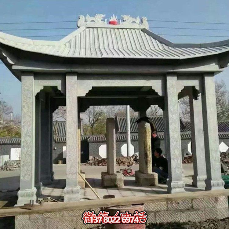精美大型戶外涼亭，用石雕雕塑裝點(diǎn)大理石美景