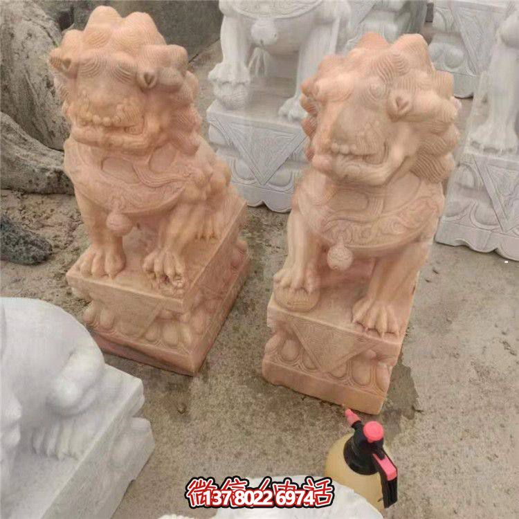 獅子雕塑，紅晚霞染大理石庭院戶外裝飾