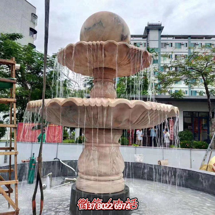 歐式大理石石雕流水噴泉，紅晚霞點(diǎn)綴