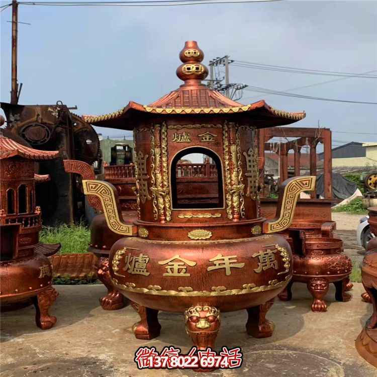 純銅寶香爐，室內祠堂浮雕擺放裝飾