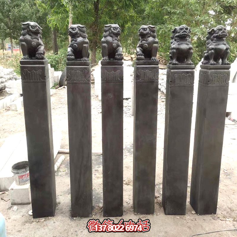 古雅青石仿古石獅子拴馬柱，點(diǎn)綴庭院門前