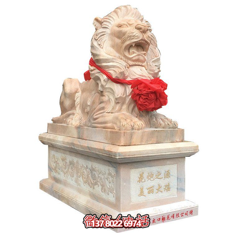 獅子大理石雕塑擺件，精美園林景觀裝飾