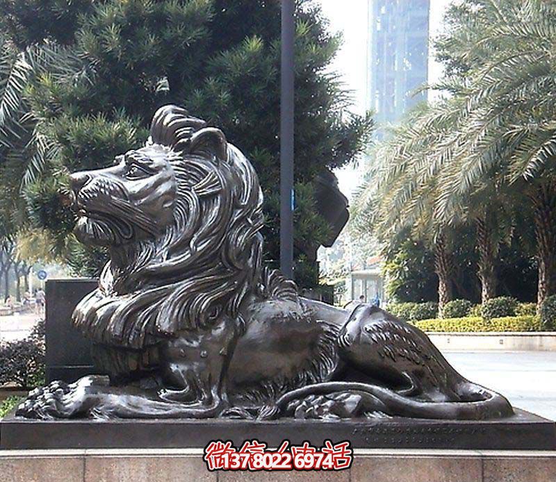 大型不銹鋼獅子雕塑，仿銅臥著雕塑