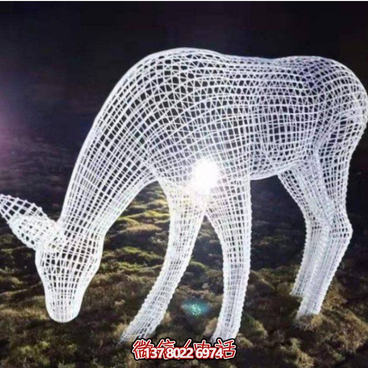 鏤空不銹鋼幾何梅花鹿雕塑，創(chuàng)意戶外擺件