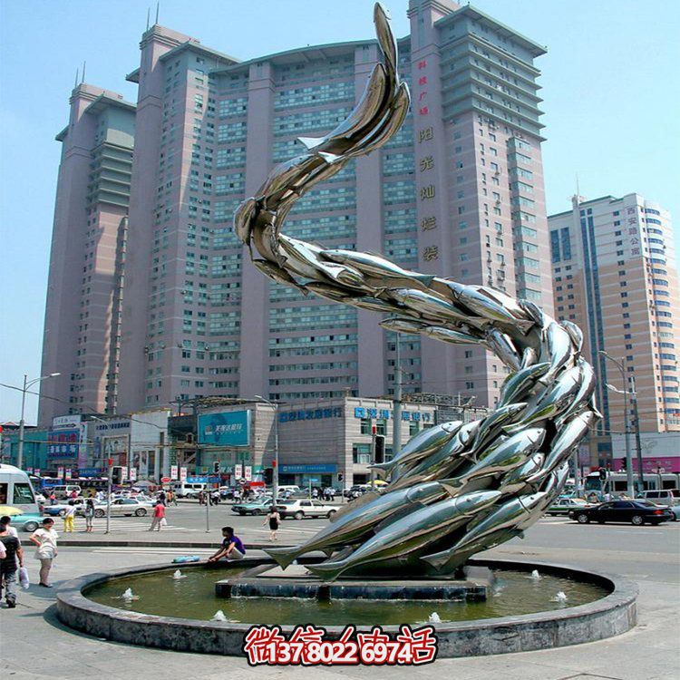 大型水景觀雕塑，螺旋游水魚群擺放