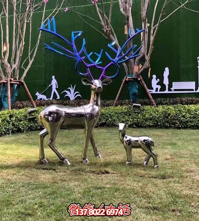 現(xiàn)代簡(jiǎn)約不銹鋼梅花鹿擺件，點(diǎn)綴您的庭院園林景觀
