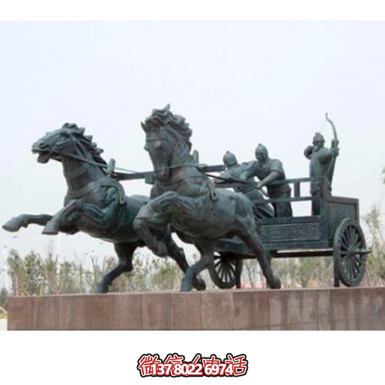 玻璃鋼大型仿銅馬車(chē)上人物景觀