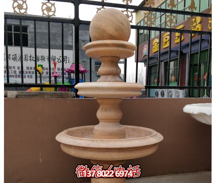 自然之美，多層風水球石雕晚霞紅別墅