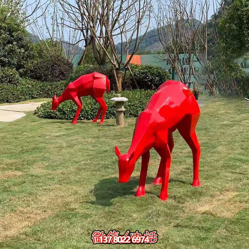 玻璃鋼梅花鹿雕塑裝飾品，紅色景觀裝飾