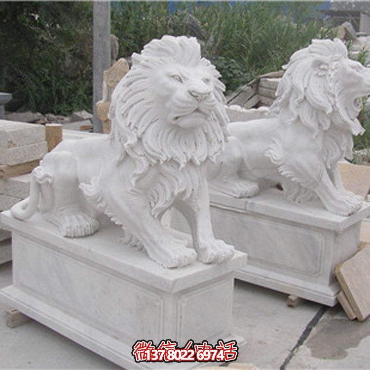 大理石獅子雕塑，點(diǎn)綴園林景觀