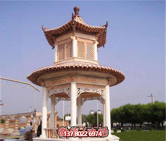 鏤空雕刻涼亭，休閑享受晚霞紅