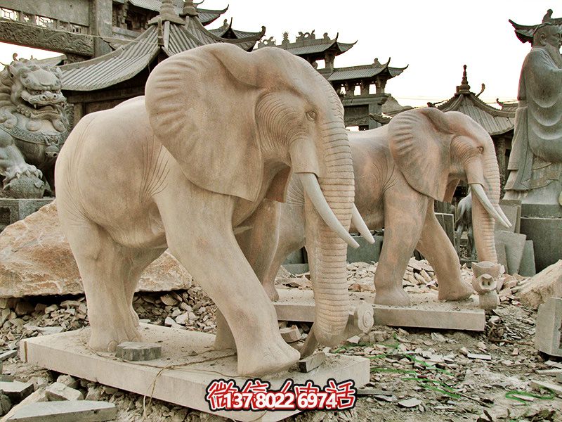 精美大理石石雕大象雕塑，美化戶外園林景區(qū)