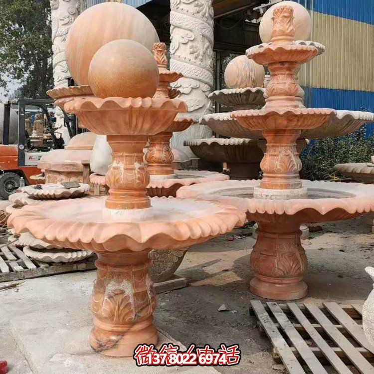 紅晚霞中式二層風水球，讓你的庭院擺放流水轉(zhuǎn)運風水