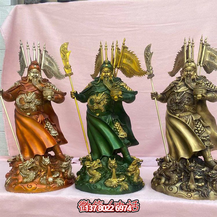 銅雕關(guān)公擺件，家居供奉雕塑裝飾