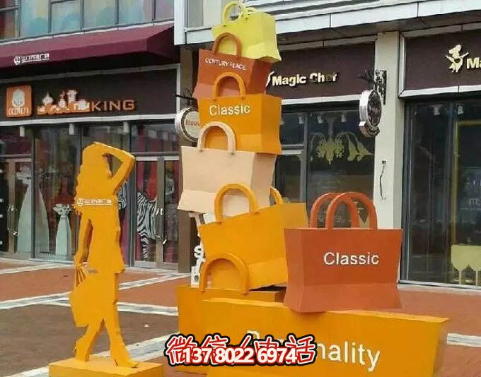 不銹鋼購物袋雕塑，讓您的商業(yè)街路邊擺放更具藝術(shù)感
