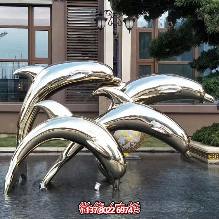 海豚潛泳雕塑，不銹鋼持久耐用