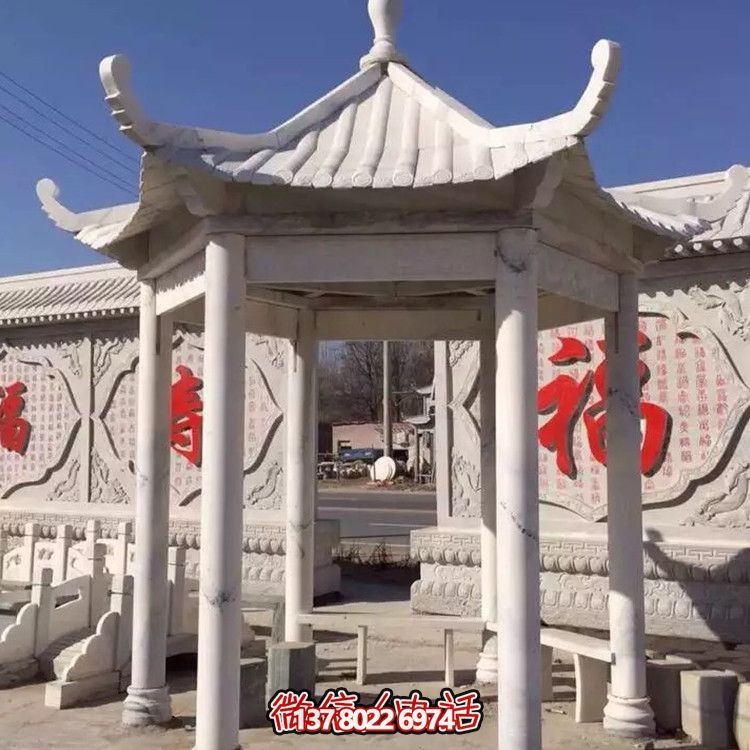 中式古建涼亭，大理石仿古裝飾庭院擺放