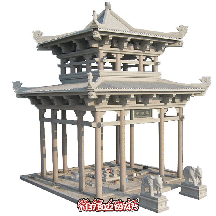 古典多角涼亭建筑大氣，石雕精美，園林景觀完美
