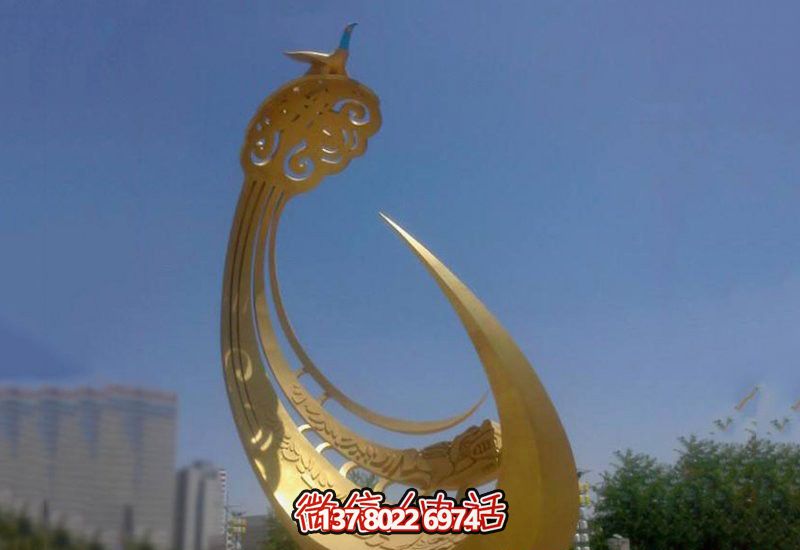 精美不銹鋼鳳凰雕塑，點(diǎn)綴戶外廣場(chǎng)