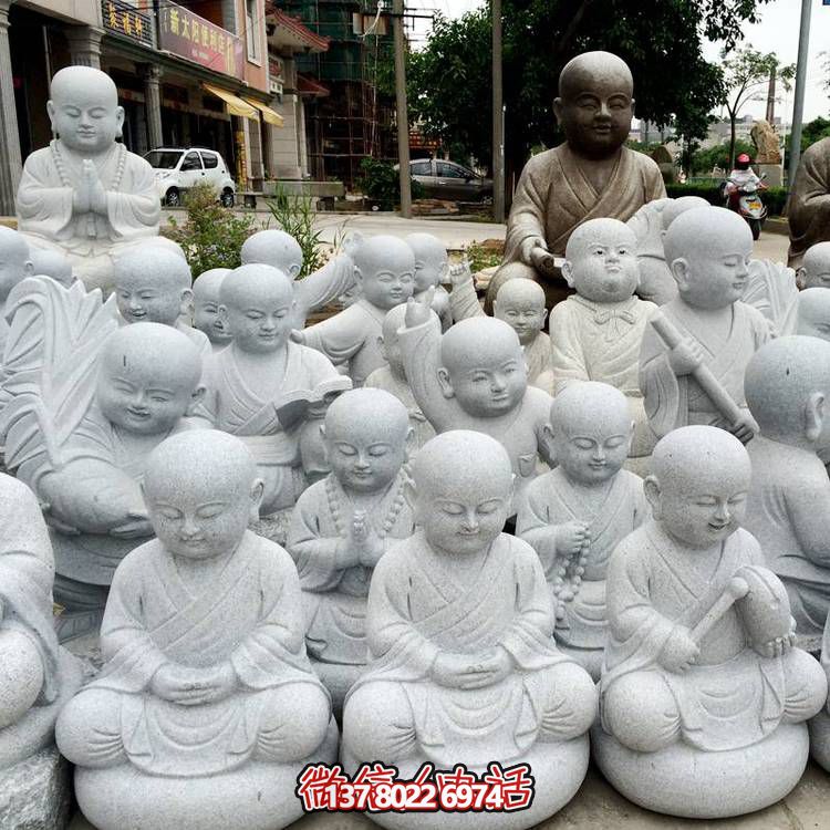 天然砂巖雕刻小沙彌擺件，美麗景致精美寺院家居裝飾