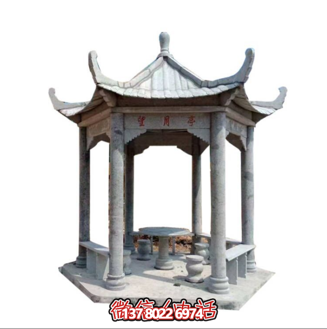 美麗月夜，精美石雕亭子