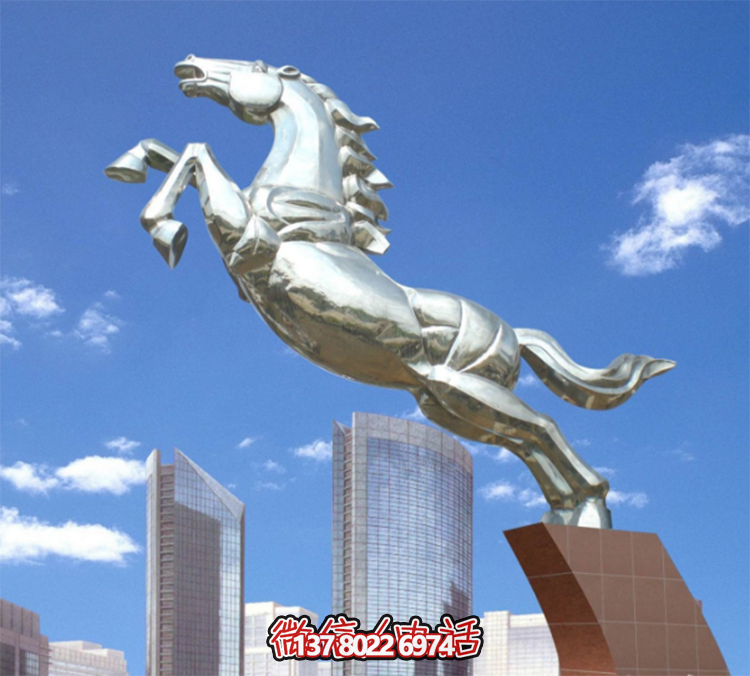 不銹鋼馬兒雕塑，鏡面騰空的馬兒雕塑，企業(yè)精神標識標志