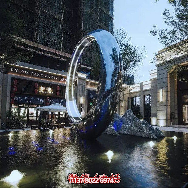 不銹鋼圓環(huán)，水景噴泉裝飾燈光雕塑