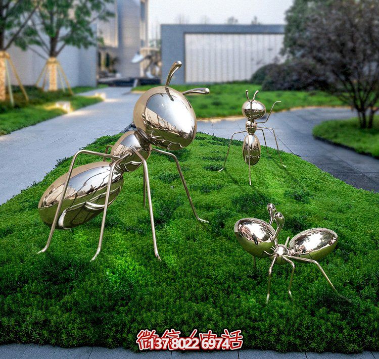 不銹鋼鏡面螞蟻，小區(qū)綠化帶裝飾動物擺件