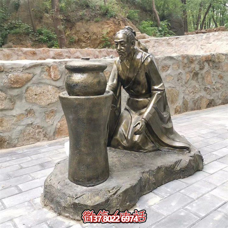 煎藥古代人物，中醫(yī)文化熬制中藥玻璃鋼仿銅情景雕塑
